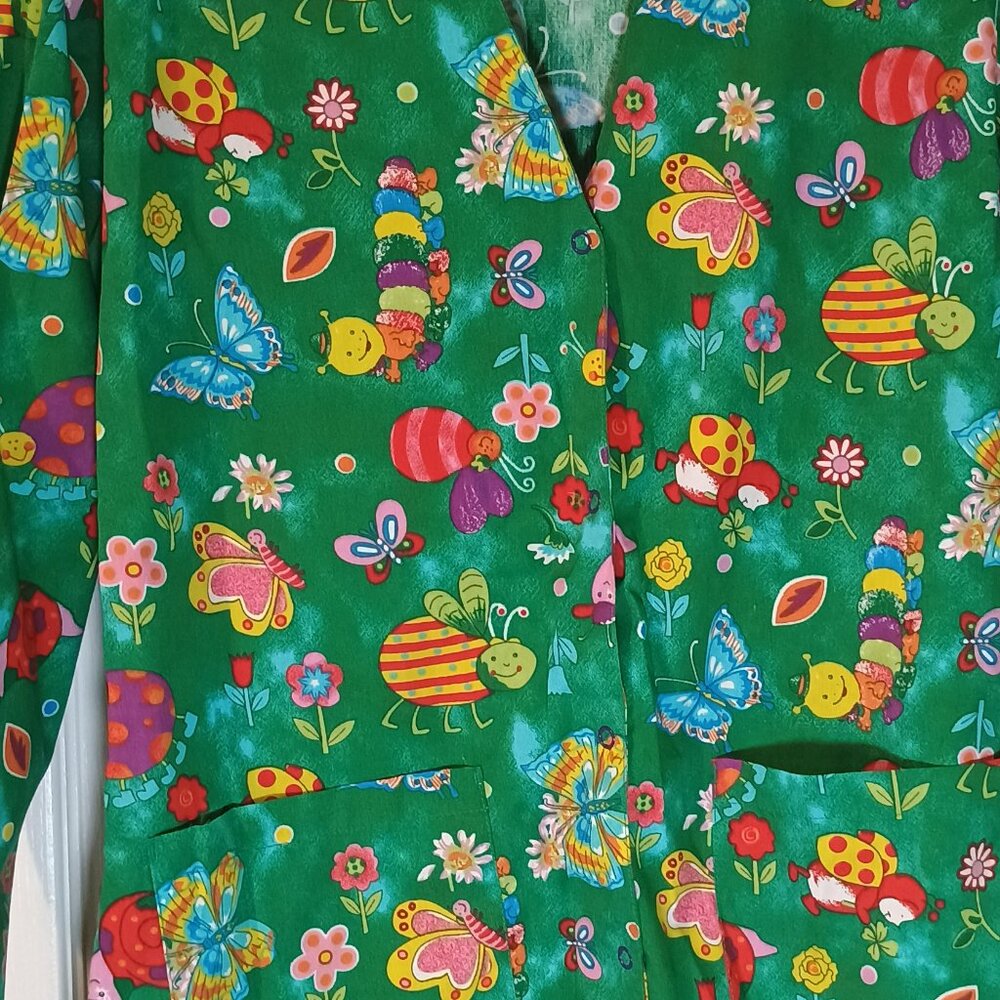 Melrose May-Hill/Scrub Top/Jacket/Women S/Green Sparkly Bugs Print - Picture 6 of 8